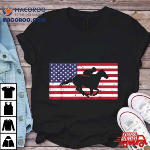 Horse Riding Us Flag Horseback Racing Patriotic Equestrian Tshirt