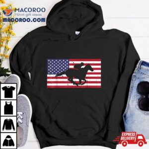 Horse Riding Us Flag Horseback Racing Patriotic Equestrian Tshirt