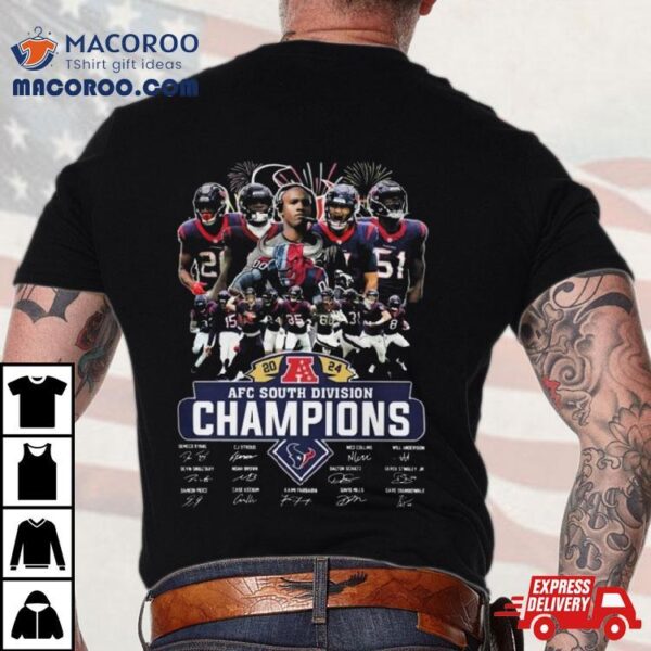 Houston Texans Team 2024 Afc South Division Champions Signatures Fireworks T Shirt