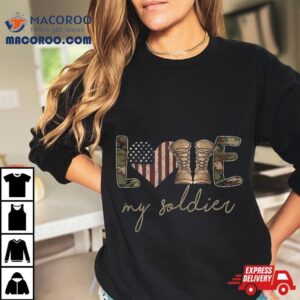 I Love My Soldier Military Army Wife Usa Camour Flag Tshirt