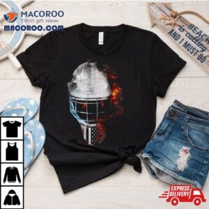 Ice Hockey Goal Mask Fire Usa Flag Amp Game Tee Tshirt