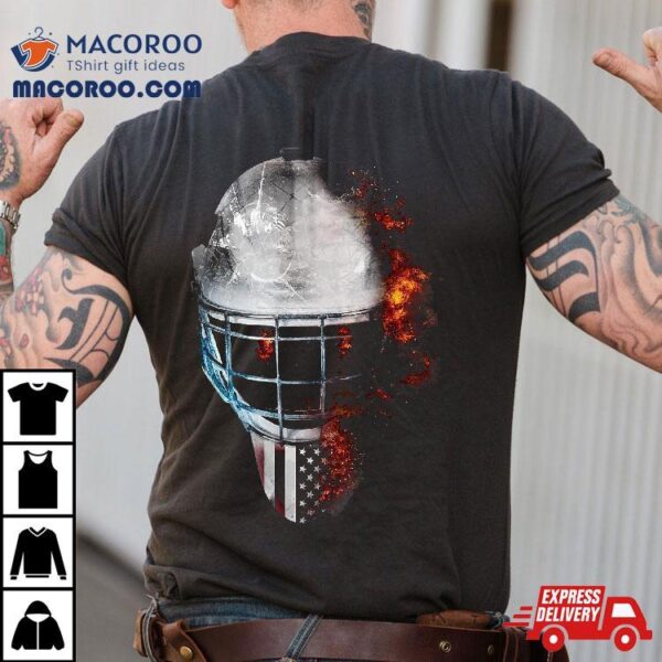 Ice Hockey Goal Mask Fire Shirt Usa Flag & Game Tee