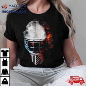 Ice Hockey Goal Mask Fire Usa Flag Amp Game Tee Tshirt