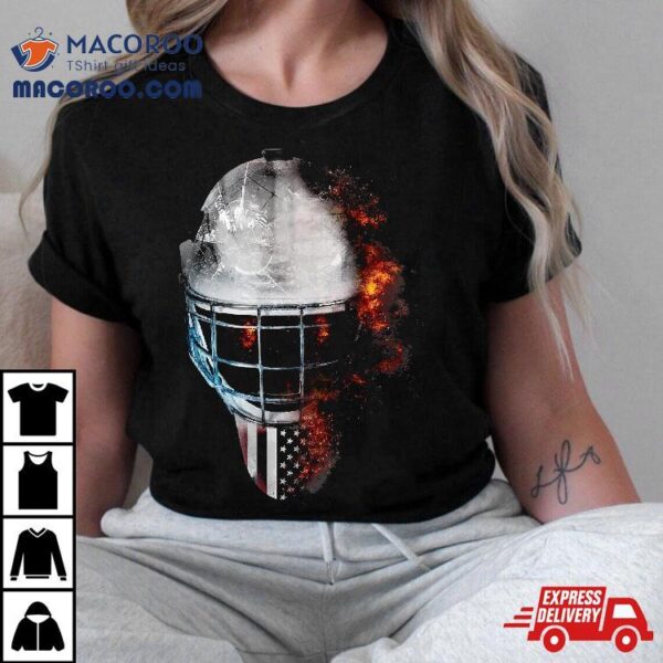 Ice Hockey Goal Mask Fire Shirt Usa Flag & Game Tee