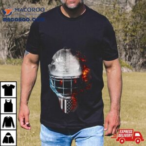 Ice Hockey Goal Mask Fire Usa Flag Amp Game Tee Tshirt