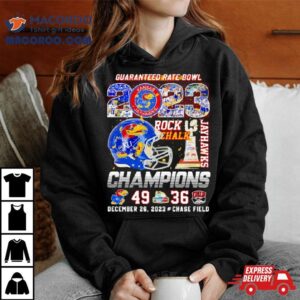 Kansas Jayhawks 2023 Guaranteed Rate Bowl Champions Victory Unlv 49 36 Helmet Shirt