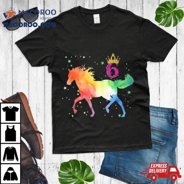 Kids 6th Birthday Horse Watercolor 6 Year Old Boys Girls Shirt