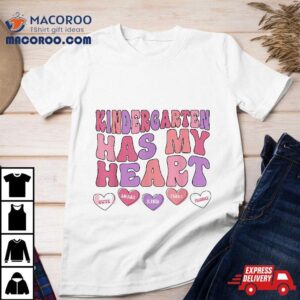 Kindergarten Has My Heart Groovy Valentines Day Teacher Shirt