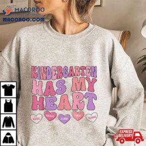 Kindergarten Has My Heart Groovy Valentines Day Teacher Tshirt