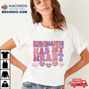 Kindergarten Has My Heart Groovy Valentines Day Teacher Tshirt