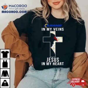 Los Angeles Rams Nfl In My Veins Jesus In My Heart Cross Tshirt