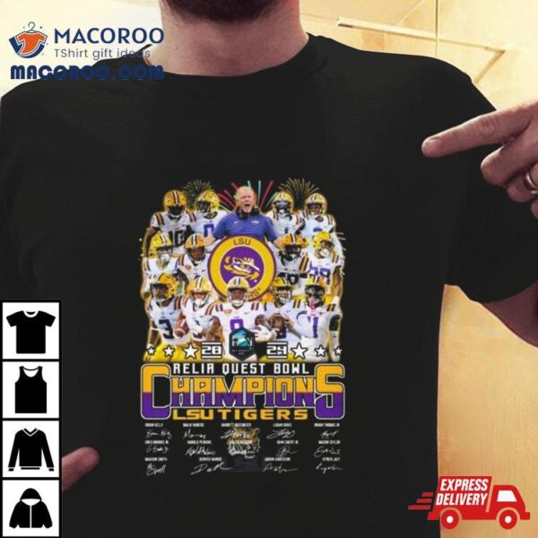 Lsu Tigers Football Team 2024 Reliaquest Bowl Champions Signatures Shirt