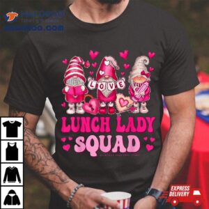 Lunch Lady Teacher Squad Valentines Day Gnomes Holding Heart Shirt