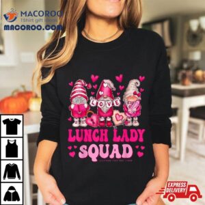 Lunch Lady Teacher Squad Valentines Day Gnomes Holding Heart Shirt