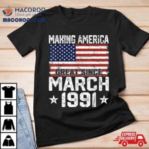 March 1991 American Flag 30th Birthday Gifts 30 Years Old Shirt