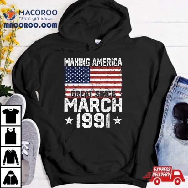 March 1991 American Flag 30th Birthday Gifts 30 Years Old Shirt