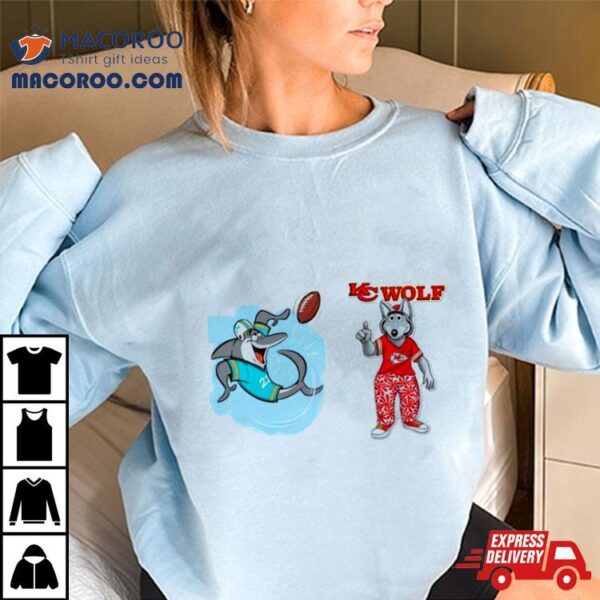 Miami Dolphins Vs Kansas City Chiefs Nfl 2024 Mascot Cartoon Football Shirt