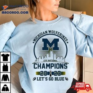 Michigan Wolverines Champions Let S Go Blue Gold Logo Skyline Tshirt