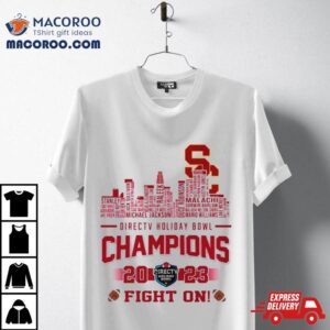 Official Usc Trojans Football 2023 Directv Holiday Bowl Champions Fight On Skyline Shirt