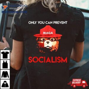 Only You Can Prevent Socialism Bear Wearing Hat Maga Smokey Tshirt