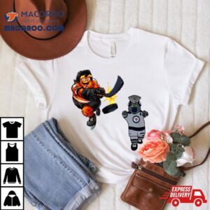 Philadelphia Flyers Vs Winnipeg Jets Nhl Mascot Cartoon Hockey Tshirt