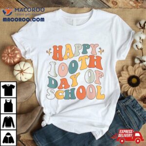 Retro 100th Day Of School Teachers Kids Cute Happy 100 Days Shirt