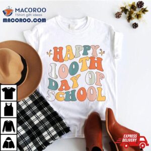 Retro 100th Day Of School Teachers Kids Cute Happy 100 Days Shirt