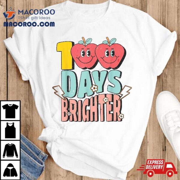 Retro Groovy 100 Days Brighter Teacher Student 100th Day Shirt