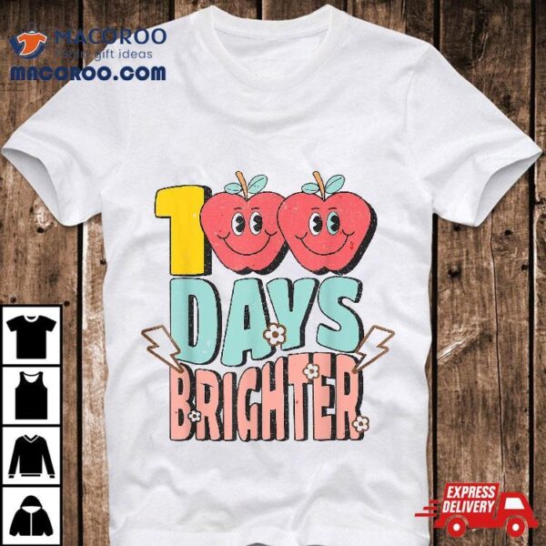Retro Groovy 100 Days Brighter Teacher Student 100th Day Shirt