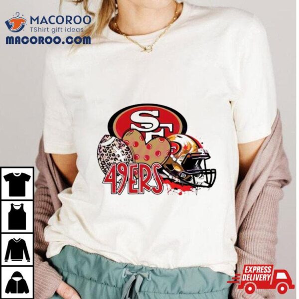 San Francisco 49ers Football Leopard Heart Helmet 2024 T Shirt