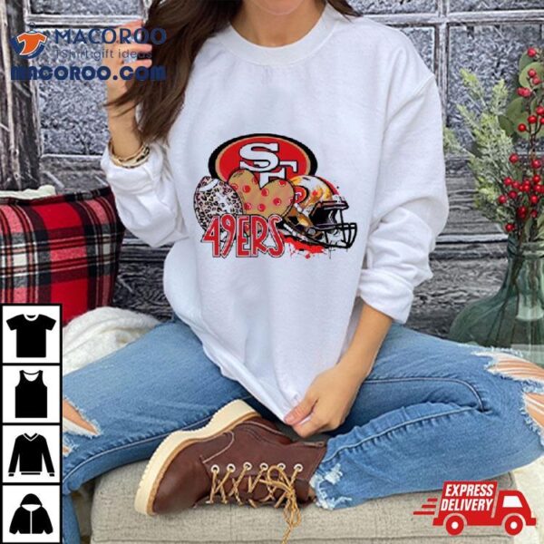 San Francisco 49ers Football Leopard Heart Helmet 2024 T Shirt