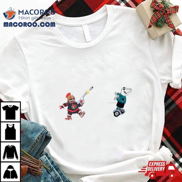 San Jose Sharks Vs Ottawa Senators Nhl 2024 Mascot Cartoon Hockey Shirt