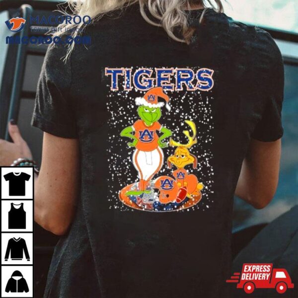 Santa Grinch And Dog Auburn Tigers Helmet Merry Christmas Shirt