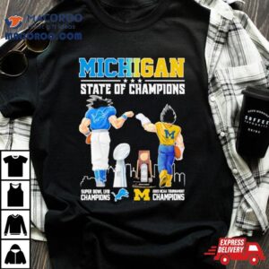 Son Goku And Vegeta Michigan State Of Champions Detroit Lions And Michigan Wolverines Tshirt