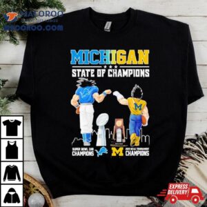 Son Goku And Vegeta Michigan State Of Champions Detroit Lions And Michigan Wolverines Tshirt