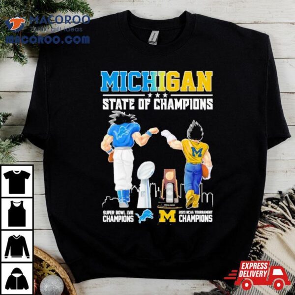 Son Goku And Vegeta Michigan State Of Champions Detroit Lions And Michigan Wolverines Shirt