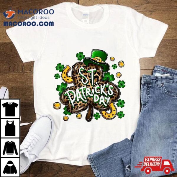 St Patrick’s Day Lucky Horseshoe Leopard Green Shamrock Shirt