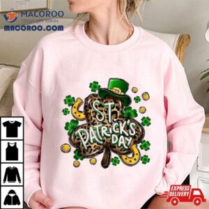 St Patrick S Day Lucky Horseshoe Leopard Green Shamrock Tshirt