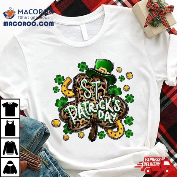 St Patrick’s Day Lucky Horseshoe Leopard Green Shamrock Shirt