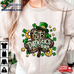 St Patrick S Day Lucky Horseshoe Leopard Green Shamrock Tshirt