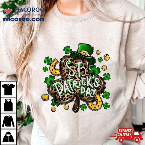 St Patrick’s Day Lucky Horseshoe Leopard Green Shamrock Shirt