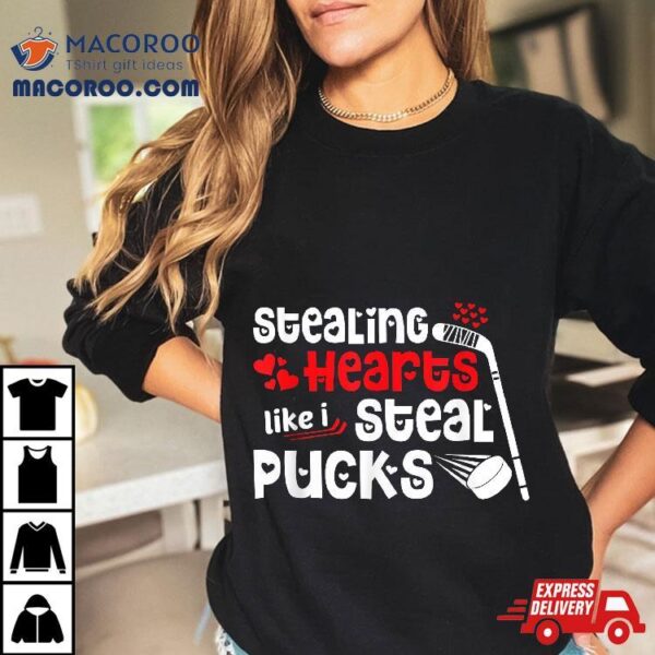 Stealing Hearts Pucks Valentine’s Day Hockey Kids Boys Girls Shirt