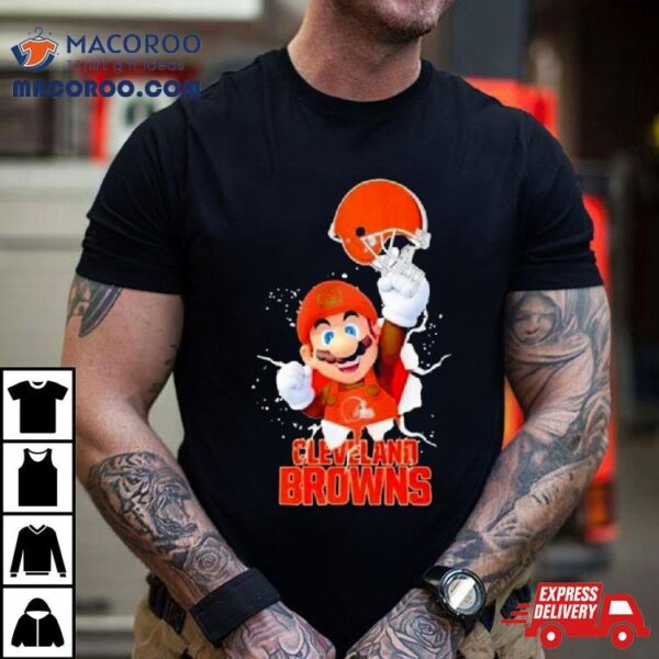 Super Mario X Nfl Cleveland Browns Football T Shirt