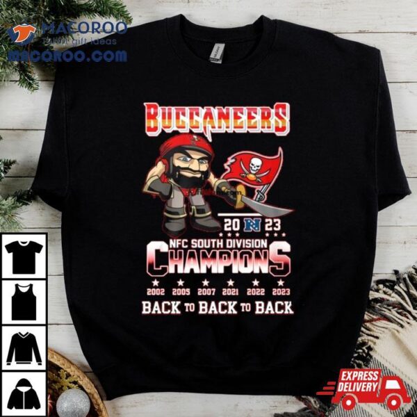 Tampa Bay Buccaneers Nfc South Division Champions Back To Back To Back 2002 2023 Mascot Shirt