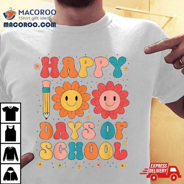 Teacher Kids Retro Groovy 100 Days Happy 100th Day Of School Shirt