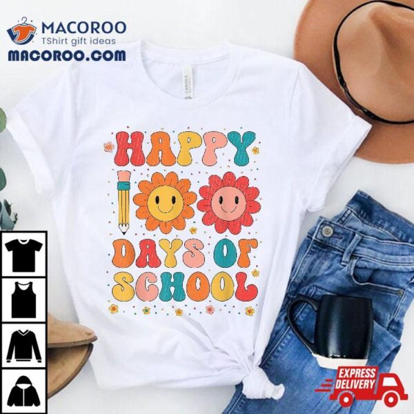 Teacher Kids Retro Groovy 100 Days Happy 100th Day Of School Shirt