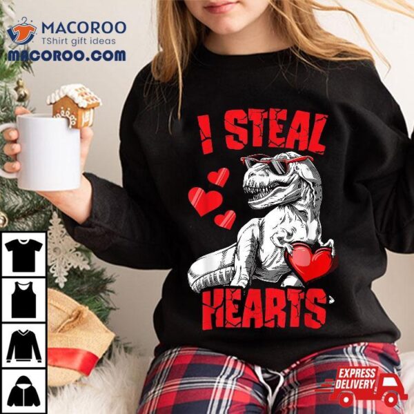 Valentines Day Dinosaur I Steal Hearts Boys Love T Rex Shirt