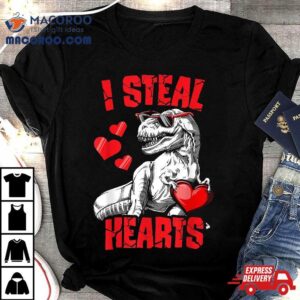 Valentines Day Dinosaur I Steal Hearts Boys Love T Rex Tshirt