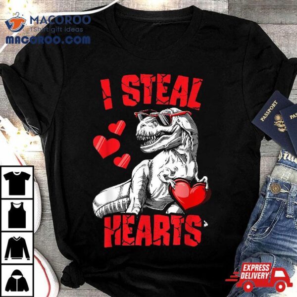 Valentines Day Dinosaur I Steal Hearts Boys Love T Rex Shirt