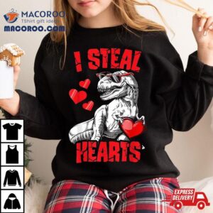 Valentines Day Dinosaur I Steal Hearts Boys Love T Rex Tshirt